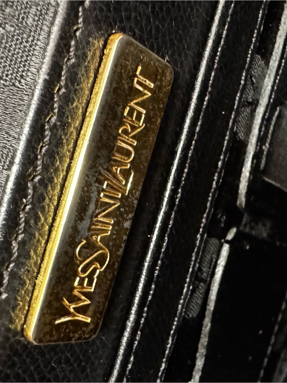 YSL Authentic vtg Black Leather Envelope Clutch Bag Removable Wrist strap - Picture 12 of 14